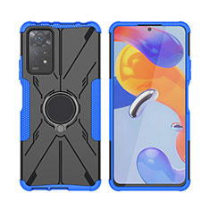 Silicone Matte Finish and Plastic Back Cover Case with Magnetic Finger Ring Stand JX2 for Xiaomi Redmi Note 11 Pro 4G Blue