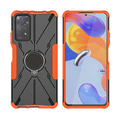 Silicone Matte Finish and Plastic Back Cover Case with Magnetic Finger Ring Stand JX2 for Xiaomi Redmi Note 11 Pro 5G Orange