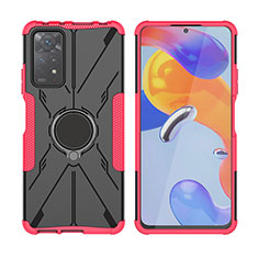 Silicone Matte Finish and Plastic Back Cover Case with Magnetic Finger Ring Stand JX2 for Xiaomi Redmi Note 11 Pro 5G Red