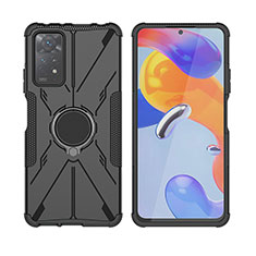 Silicone Matte Finish and Plastic Back Cover Case with Magnetic Finger Ring Stand JX2 for Xiaomi Redmi Note 12 Pro 4G Black