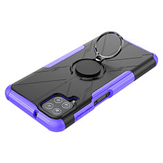 Silicone Matte Finish and Plastic Back Cover Case with Magnetic Finger Ring Stand JX3 for Samsung Galaxy A12 5G Purple