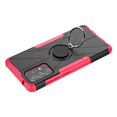 Silicone Matte Finish and Plastic Back Cover Case with Magnetic Finger Ring Stand JX3 for Samsung Galaxy A52 4G Hot Pink
