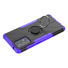 Silicone Matte Finish and Plastic Back Cover Case with Magnetic Finger Ring Stand JX3 for Samsung Galaxy A52 5G Purple