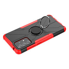 Silicone Matte Finish and Plastic Back Cover Case with Magnetic Finger Ring Stand JX3 for Samsung Galaxy A52 5G Red