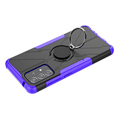 Silicone Matte Finish and Plastic Back Cover Case with Magnetic Finger Ring Stand JX3 for Samsung Galaxy A52s 5G Purple