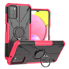 Silicone Matte Finish and Plastic Back Cover Case with Magnetic Finger Ring Stand JX3 for Samsung Galaxy M02s Hot Pink