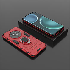 Silicone Matte Finish and Plastic Back Cover Case with Magnetic Finger Ring Stand KC1 for Huawei Honor Magic4 5G Red