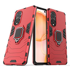 Silicone Matte Finish and Plastic Back Cover Case with Magnetic Finger Ring Stand KC1 for Huawei Nova 9 Red