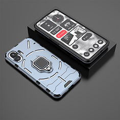 Silicone Matte Finish and Plastic Back Cover Case with Magnetic Finger Ring Stand KC1 for Nothing Phone 2 Blue