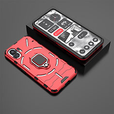 Silicone Matte Finish and Plastic Back Cover Case with Magnetic Finger Ring Stand KC1 for Nothing Phone 2 Red