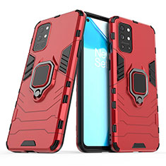 Silicone Matte Finish and Plastic Back Cover Case with Magnetic Finger Ring Stand KC1 for OnePlus 9R 5G Red