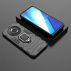 Silicone Matte Finish and Plastic Back Cover Case with Magnetic Finger Ring Stand KC1 for Realme Narzo 60 5G Black