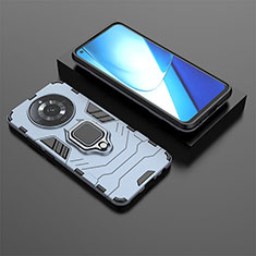 Silicone Matte Finish and Plastic Back Cover Case with Magnetic Finger Ring Stand KC1 for Realme Narzo 60 5G Blue