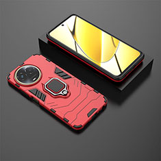 Silicone Matte Finish and Plastic Back Cover Case with Magnetic Finger Ring Stand KC1 for Realme V50 5G Red