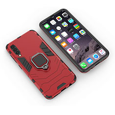 Silicone Matte Finish and Plastic Back Cover Case with Magnetic Finger Ring Stand KC1 for Samsung Galaxy A50 Red