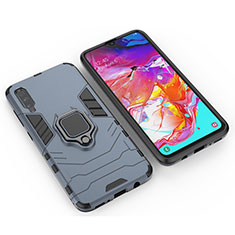 Silicone Matte Finish and Plastic Back Cover Case with Magnetic Finger Ring Stand KC1 for Samsung Galaxy A70S Blue