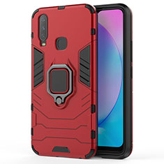 Silicone Matte Finish and Plastic Back Cover Case with Magnetic Finger Ring Stand KC1 for Vivo Y11 Red