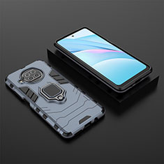 Silicone Matte Finish and Plastic Back Cover Case with Magnetic Finger Ring Stand KC1 for Xiaomi Mi 10i 5G Blue
