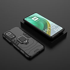 Silicone Matte Finish and Plastic Back Cover Case with Magnetic Finger Ring Stand KC1 for Xiaomi Mi 10T Pro 5G Black