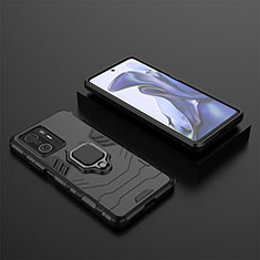 Silicone Matte Finish and Plastic Back Cover Case with Magnetic Finger Ring Stand KC1 for Xiaomi Mi 11T 5G Black