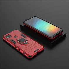 Silicone Matte Finish and Plastic Back Cover Case with Magnetic Finger Ring Stand KC1 for Xiaomi POCO C3 Red