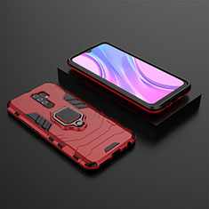 Silicone Matte Finish and Plastic Back Cover Case with Magnetic Finger Ring Stand KC1 for Xiaomi Poco M2 Red