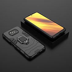Silicone Matte Finish and Plastic Back Cover Case with Magnetic Finger Ring Stand KC1 for Xiaomi Poco X3 Pro Black