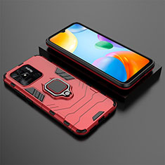 Silicone Matte Finish and Plastic Back Cover Case with Magnetic Finger Ring Stand KC1 for Xiaomi Redmi 10 India Red