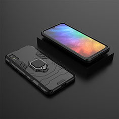Silicone Matte Finish and Plastic Back Cover Case with Magnetic Finger Ring Stand KC1 for Xiaomi Redmi 9i Black