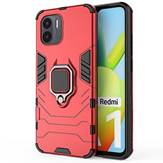 Silicone Matte Finish and Plastic Back Cover Case with Magnetic Finger Ring Stand KC1 for Xiaomi Redmi A2 Red