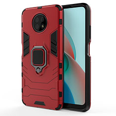 Silicone Matte Finish and Plastic Back Cover Case with Magnetic Finger Ring Stand KC1 for Xiaomi Redmi Note 9 5G Red