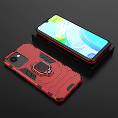 Silicone Matte Finish and Plastic Back Cover Case with Magnetic Finger Ring Stand KC2 for Realme C30s Red