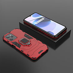 Silicone Matte Finish and Plastic Back Cover Case with Magnetic Finger Ring Stand KC2 for Realme C35 Red