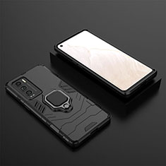 Silicone Matte Finish and Plastic Back Cover Case with Magnetic Finger Ring Stand KC2 for Realme GT Master Explorer 5G Black