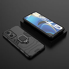 Silicone Matte Finish and Plastic Back Cover Case with Magnetic Finger Ring Stand KC2 for Realme GT Neo2 5G Black