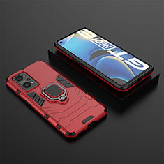 Silicone Matte Finish and Plastic Back Cover Case with Magnetic Finger Ring Stand KC2 for Realme GT Neo2 5G Red