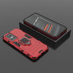 Silicone Matte Finish and Plastic Back Cover Case with Magnetic Finger Ring Stand KC2 for Realme GT Neo3 5G Red