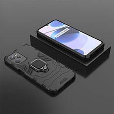 Silicone Matte Finish and Plastic Back Cover Case with Magnetic Finger Ring Stand KC2 for Realme Narzo 50A Prime Black