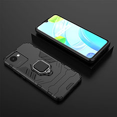 Silicone Matte Finish and Plastic Back Cover Case with Magnetic Finger Ring Stand KC2 for Realme Narzo 50i Prime Black