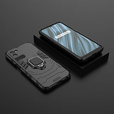 Silicone Matte Finish and Plastic Back Cover Case with Magnetic Finger Ring Stand KC2 for Realme V11 5G Black