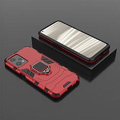 Silicone Matte Finish and Plastic Back Cover Case with Magnetic Finger Ring Stand KC2 for Realme V25 5G Red