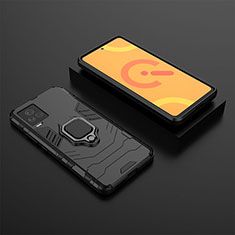 Silicone Matte Finish and Plastic Back Cover Case with Magnetic Finger Ring Stand KC2 for Vivo iQOO 7 5G Black