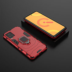 Silicone Matte Finish and Plastic Back Cover Case with Magnetic Finger Ring Stand KC2 for Vivo iQOO 7 Legend 5G Red