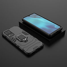 Silicone Matte Finish and Plastic Back Cover Case with Magnetic Finger Ring Stand KC2 for Vivo V21e 4G Black