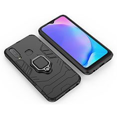 Silicone Matte Finish and Plastic Back Cover Case with Magnetic Finger Ring Stand KC2 for Vivo Y12 Black