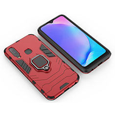 Silicone Matte Finish and Plastic Back Cover Case with Magnetic Finger Ring Stand KC2 for Vivo Y12 Red