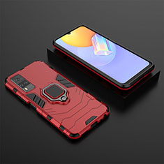 Silicone Matte Finish and Plastic Back Cover Case with Magnetic Finger Ring Stand KC2 for Vivo Y51A Red