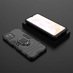 Silicone Matte Finish and Plastic Back Cover Case with Magnetic Finger Ring Stand KC2 for Vivo Y52s 5G Black