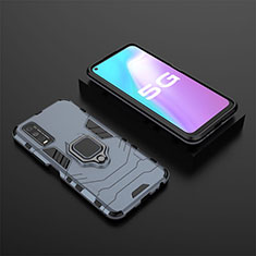 Silicone Matte Finish and Plastic Back Cover Case with Magnetic Finger Ring Stand KC2 for Vivo Y70S 5G Blue