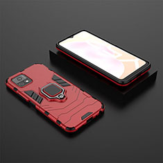 Silicone Matte Finish and Plastic Back Cover Case with Magnetic Finger Ring Stand KC2 for Vivo Y72 India Red